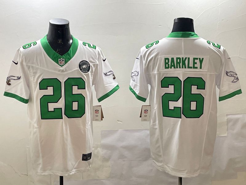 Men Philadelphia Eagles #26 Barkley White three generations Throwback 2025 Nike Vapor Limited NFL Jersey style 3